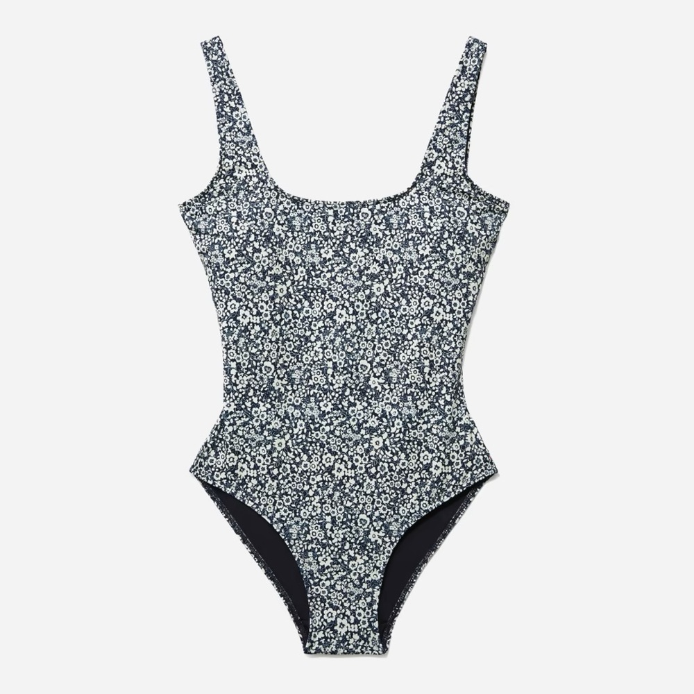 NWOT Everlane Square Neck Floral Navy One Piece Swim Small